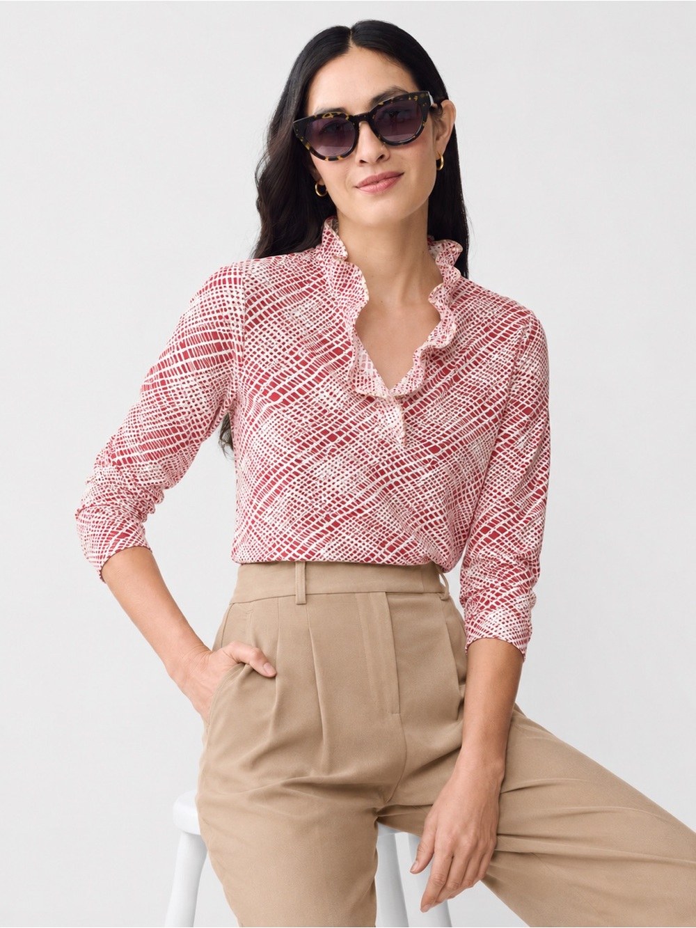 J. McLaughlin Durham Ruffle Catalina Cloth Top Shirt Size XS 62